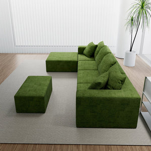 English Elm Modular Cloud Sectional Sofa with Corduroy Upholstery and Two Ottomans for Living Room W3341S00004