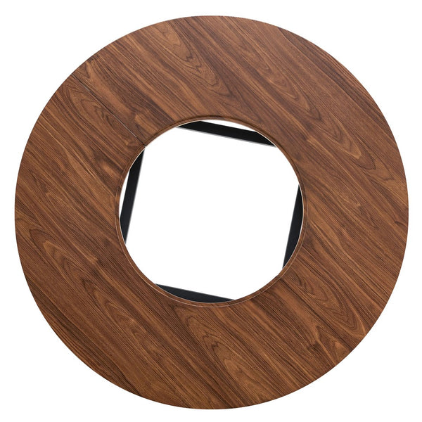 English Elm Table Set Round 42 Inch Wood Grain Mdf Dining with Glass Inset and Two Pu Chairs W1151S04494
