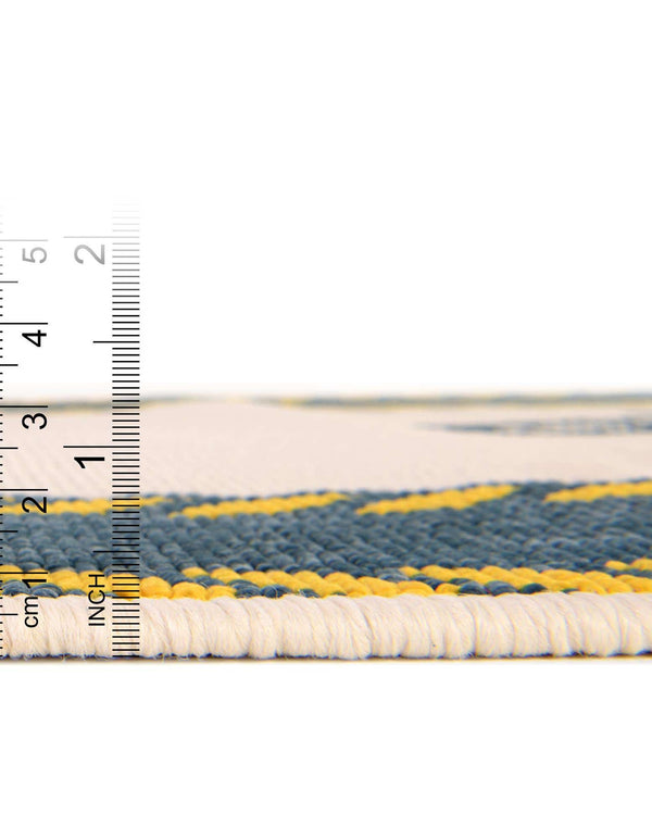 Unique Loom Outdoor Coastal Anchor Machine Made Border Rug Ivory, Yellow/Navy Blue 5' 3" x 8' 0"
