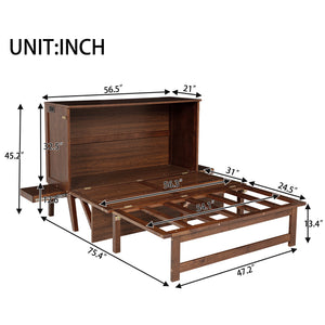English Elm Full Size Pine Cabinet Murphy Bed with Usb Charging Side Shelves for Guest Rooms W504S00221