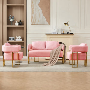 English Elm TS Modern decorative chair with teddy fleece upholstery, ergonomic sponge cushion and gold legs for luxe comfort and style Pink W2311P364623