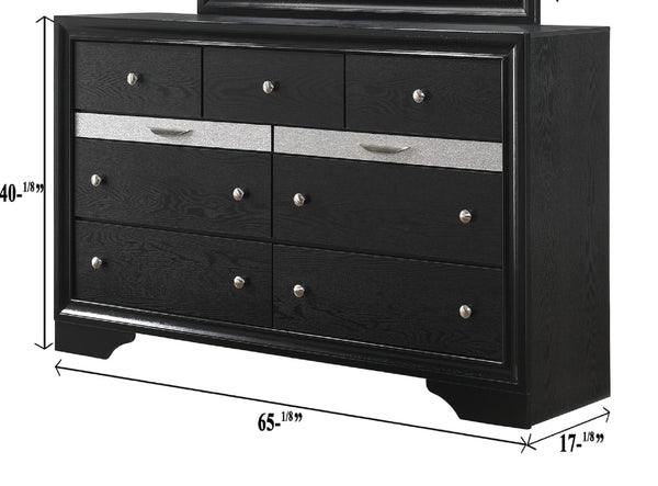 English Elm Modern Luxury Glam 5-Drawer Chest with Jewel Tray and Dustproof Bottom, Solid Wood Storage Elegance Black 66 L x 19.5 W x 41.8 H B011P234367