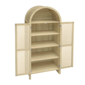 English Elm 70.28" Tall Arched Kitchen Pantry - Elegant Rattan Storage Cabinet With Adjustable Shelves & Safety Features W688P204451