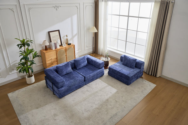 English Elm Compression Convertible Floor Sofa Bed - Durable Chenille, No Assembly, Multi-Purpose Design, Dark Blue W3723S00016