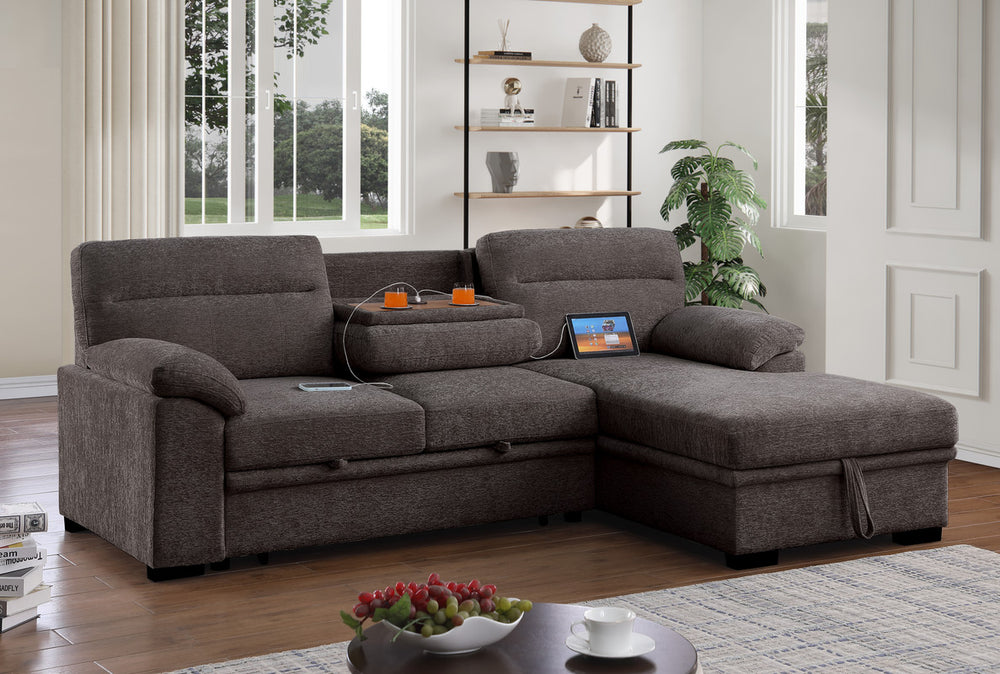 English Elm Kipriano Chenille Sleeper Sectional with Storage Chaise and Usb Console B2749S00358