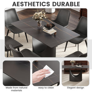 English Elm 55.12"Modern Sintered Stone Dining Table with Bronze Iron Legs — Sleek Rectangular Top, Seats 6, 400 lb Capacity Black W1535S00564