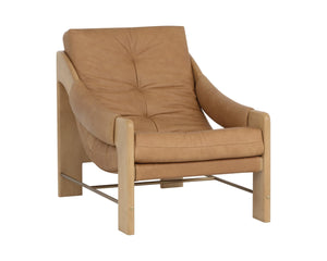 Sunpan RAFFERTY Lounge Chair - Luxurious Dark Olive Leather with Solid Oak Frame and Brushed Gold Accents Brown 112677
