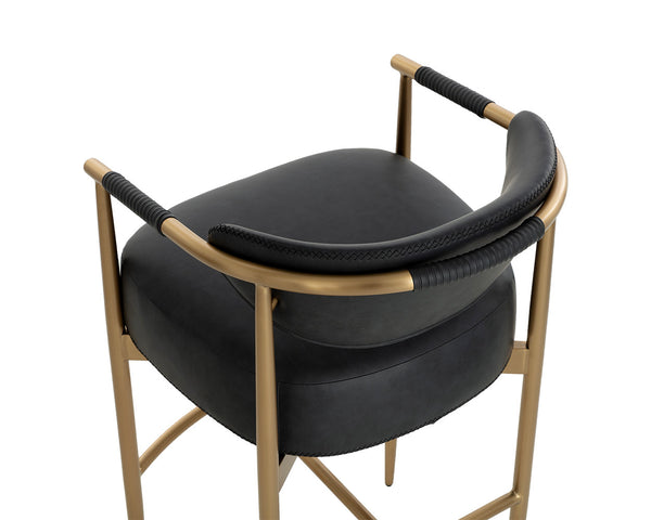 Sunpan Heloise Counter Stool - Elegant Faux Leather Design With Gold Stainless Steel For Modern Dining Spaces Black Faux Leather 111935
