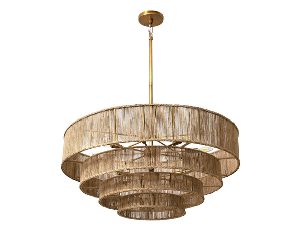 Sunpan Lumina Chandelier - Stunning 14-Bulb Design, Elegant Wall Mount, Perfect for Modern Home Décor Antique Brass, Natural Jute