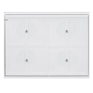 English Elm Queen Murphy Wall Bed Rattan Cabinet Front Folds Slim for Studio or Guest Room White N708S00012K-2