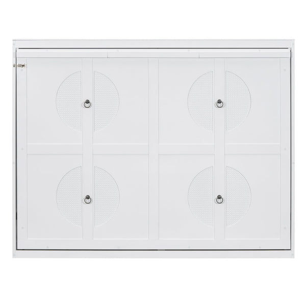 English Elm Queen Murphy Wall Bed Rattan Cabinet Front Folds Slim for Studio or Guest Room White N708S00012K-2