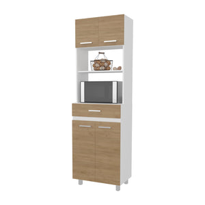 English Elm Tall Freestanding Pantry Cabinet with Microwave Shelf Drawer and Enclosed Storage B128P458629