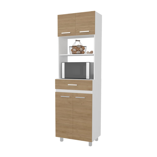 English Elm Tall Freestanding Pantry Cabinet with Microwave Shelf Drawer and Enclosed Storage B128P458629