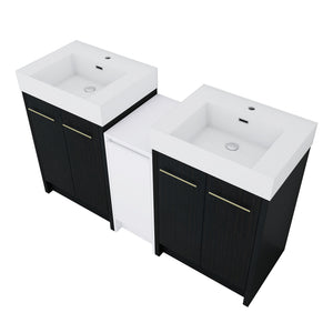 English Elm 60 Inch Freestanding Bathroom Vanity With Modern Resin Sink, Soft-Close Doors & Ample Storage Space W999S00299