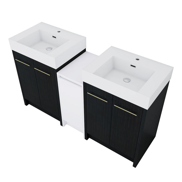 English Elm 60 Inch Freestanding Bathroom Vanity With Modern Resin Sink, Soft-Close Doors & Ample Storage Space W999S00299
