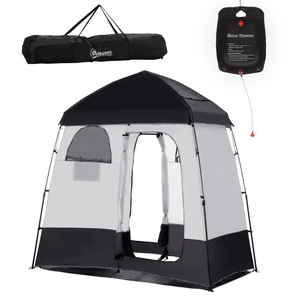 English Elm Outsunny Two Room Pop up Camping Shower Enclosure with Solar Bag and Waterproof Taffeta Walls W2225P200644