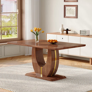 English Elm Modern Mdf Dining Table Seats Six with U-shaped Legs for Minimalist Interiors Wood W1151S04163