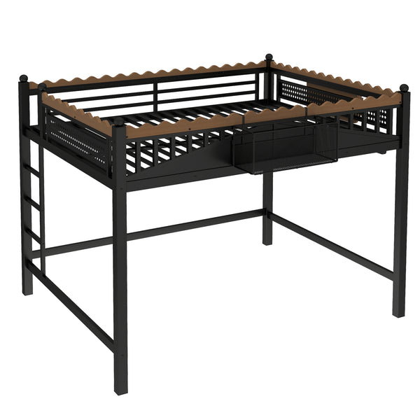 English Elm Twin Kids Platform Bed with Trundle Staircase Bookshelf and Rounded Safety Rails W1580S00382