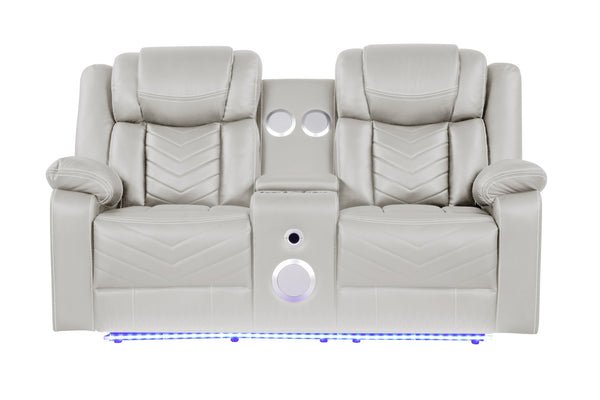 English Elm Challenger Modern Power Recliner Set With Bluetooth Speakers, Cup Holders & Led Lighting In Beige B009S01519