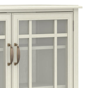 English Elm Connaught Solid Wood Tall Cabinet Antique White Glass Doors British Colonial Storage B136P436053