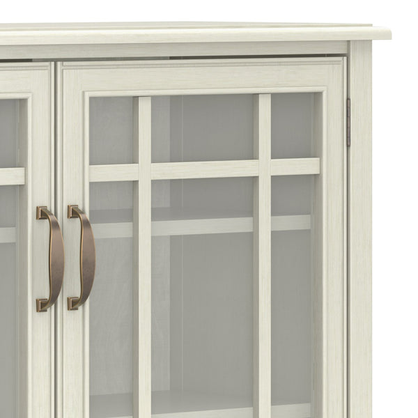 English Elm Connaught Solid Wood Tall Cabinet Antique White Glass Doors British Colonial Storage B136P436053