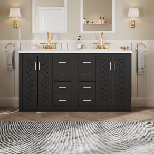 English Elm 60'' Bathroom Vanity Set With Elegant Ceramic Sink, Solid Wood Frame, Ample Storage & Soft-Close Doors N710SS00002B