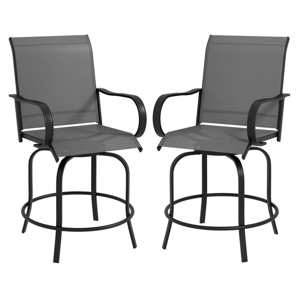 English Elm Outsunny Outdoor 360° Swivel Bar Stools, Set Of 2 With Armrests, Durable Steel Frame For Patios, Gray W2225P174470-GIGA