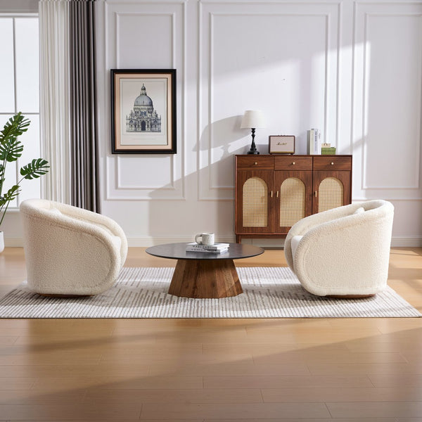 English Elm Swivel Barrel Chair Plush Teddy Fabric Pumpkin Silhouette for Living Room or Bedroom W3244P288825
