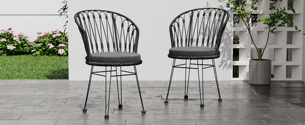 English Elm Christopher Knight Home® - TAVON Woven Rattan Dining Chairs (2-Pack) with Gray Cushions, Sturdy Iron Frame, 300 lb Capacity N762P240772E