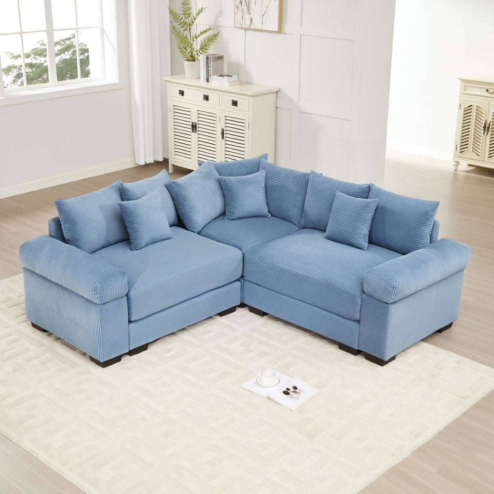 English Elm Oversized Modular Sectional Couch - Luxurious Comfort, Ergonomic Design, 10 Pillows, Easy Assembly, Blue W714S01356-GIGA