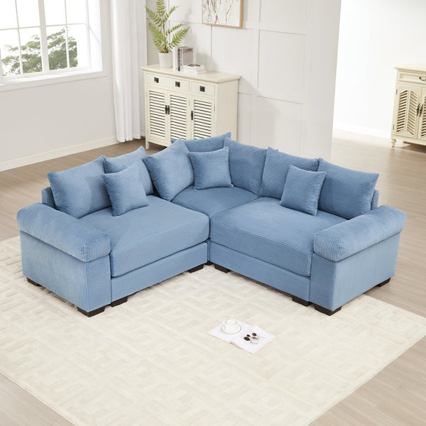 English Elm Oversized Modular Sectional Couch - Luxurious Comfort, Ergonomic Design, 10 Pillows, Easy Assembly, Blue W714S01356-GIGA