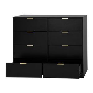 English Elm 8 Drawer Tall Chest Slim Particleboard Build Smooth Gliding Storage for Bedroom Closet Black W409S00027