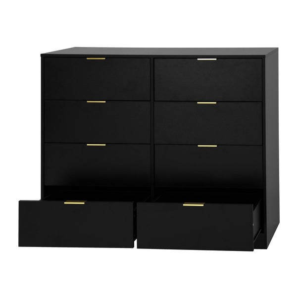 English Elm 8 Drawer Tall Chest Slim Particleboard Build Smooth Gliding Storage for Bedroom Closet Black W409S00027