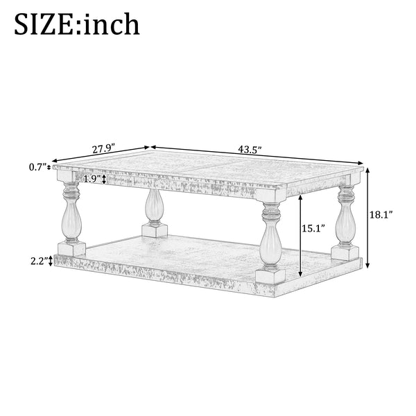 English Elm U_style Pine Veneer Coffee Table with Sculptural Turned Legs for Classic Living Room Decor Black N711P407149B