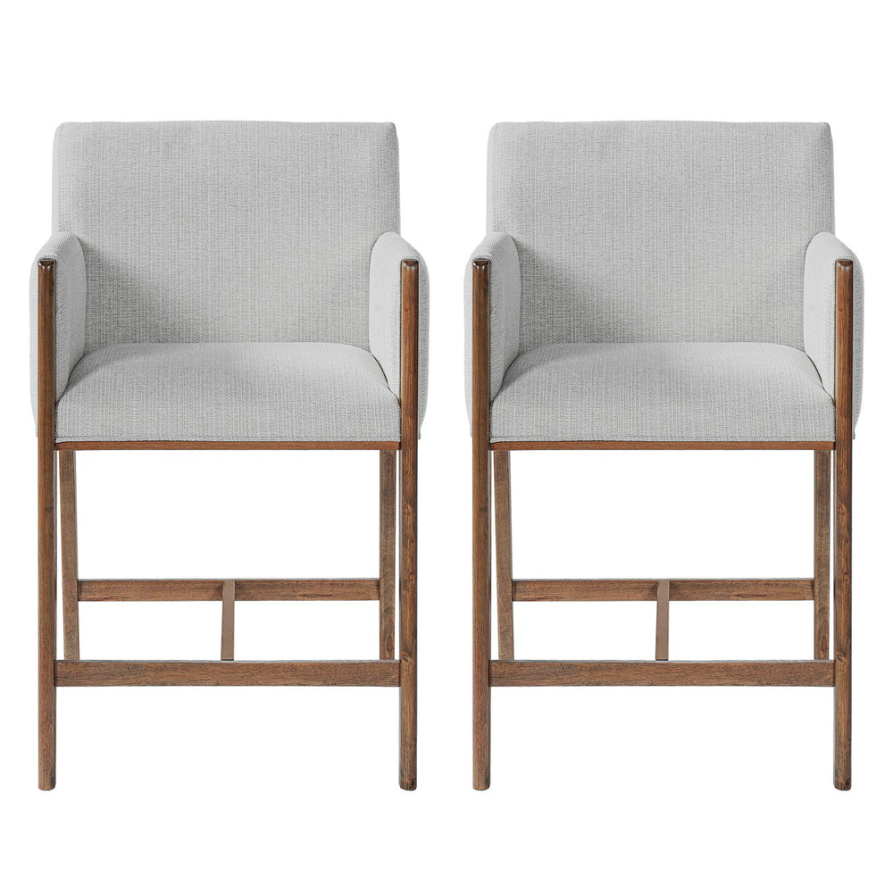 English Elm 24'' Upholstered Counter Stools with Arms Beige Set of 2 for Kitchen Island Walnut N780P354193D