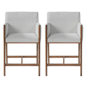 English Elm 24'' Upholstered Counter Stools with Arms Beige Set of 2 for Kitchen Island Walnut N780P354193D