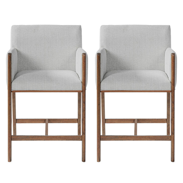 English Elm 24'' Upholstered Counter Stools with Arms Beige Set of 2 for Kitchen Island Walnut N780P354193D