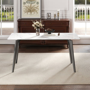 English Elm 62.99" Modern Artificial Stone Dining Table With Dark Grey Metal Legs - Seats 6, Sleek & Durable Design W1535S00521