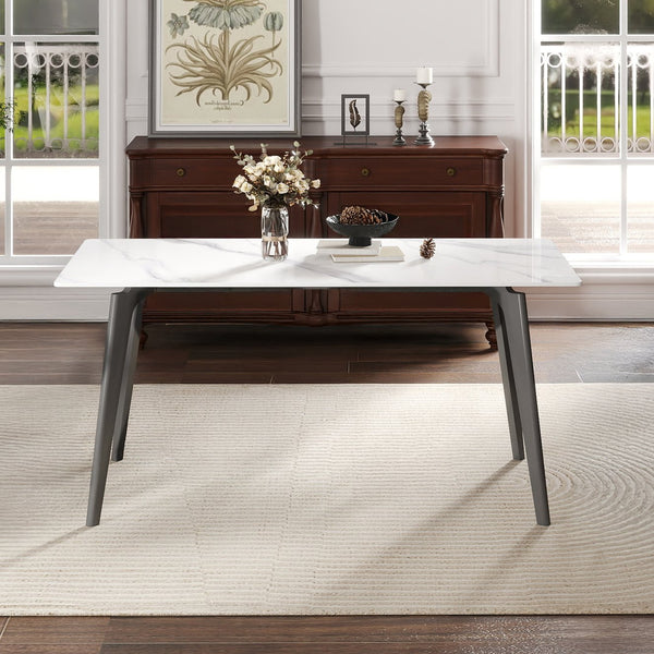 English Elm 62.99" Modern Artificial Stone Dining Table With Dark Grey Metal Legs - Seats 6, Sleek & Durable Design W1535S00521