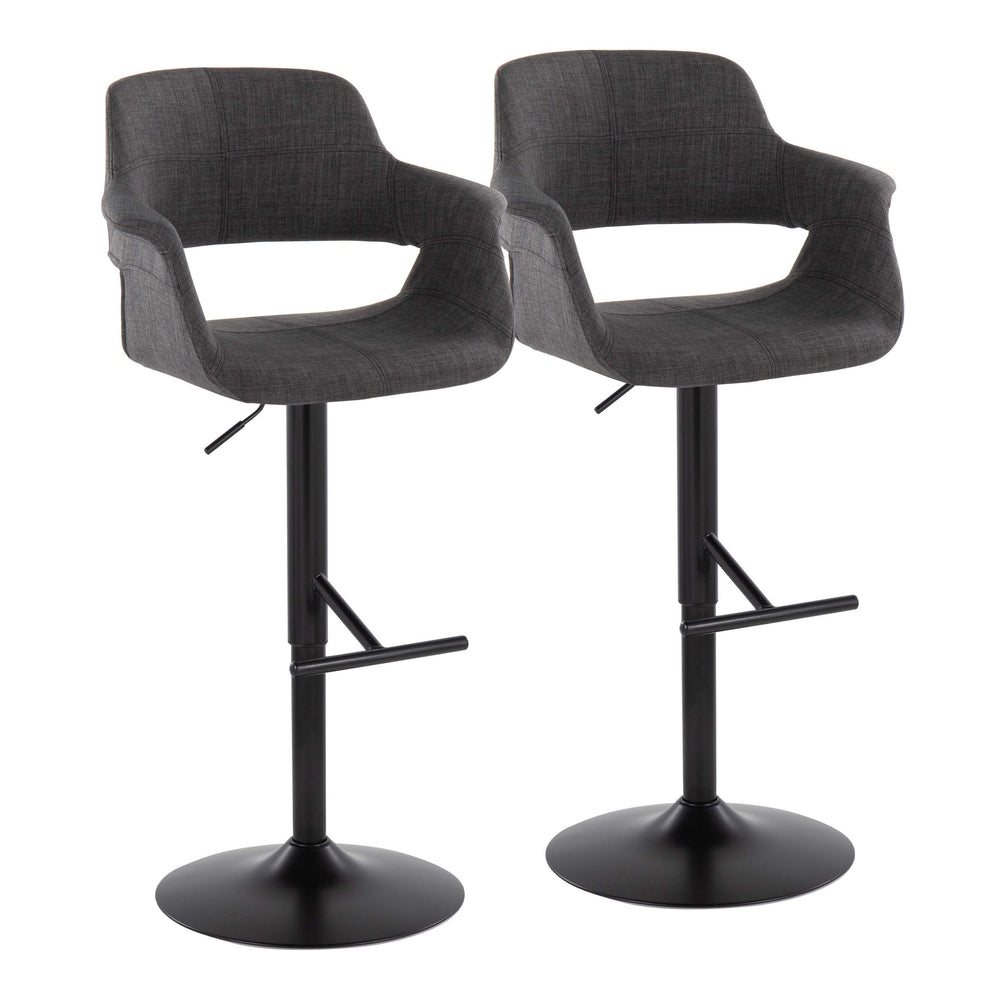 English Elm Mid-century Modern Swivel Barstools Set of 2 Black Metal Base Charcoal Upholstery B202S01067