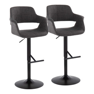 English Elm Mid-century Modern Swivel Barstools Set of 2 Black Metal Base Charcoal Upholstery B202S01067