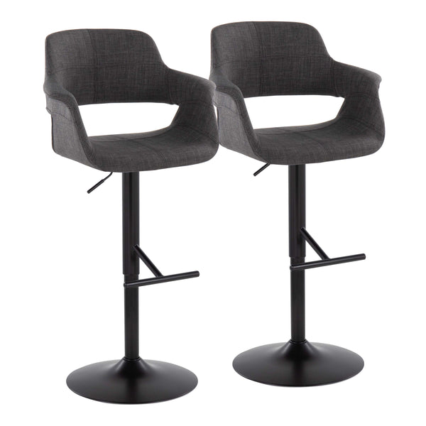 English Elm Mid-century Modern Swivel Barstools Set of 2 Black Metal Base Charcoal Upholstery B202S01067