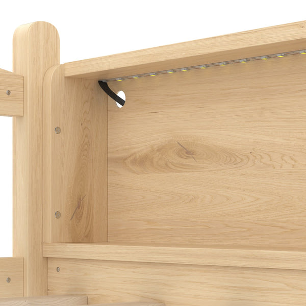 English Elm Twin Xl Solid Pine Loft Bed with Built-in Led Lighting and Storage Shelves Natural W1580S00366