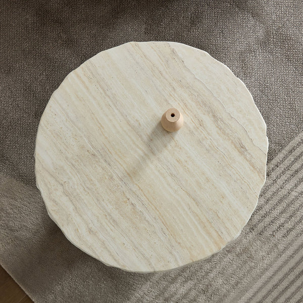 English Elm 23.82 Inch Round Fiberglass Coffee Table Sculptural Stone Texture for Modern Living Rooms W876P450500