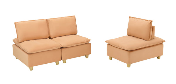 English Elm 88-inch minimalist modern three-seater velvet sofa with movable seats, solid wood frame, 500lb capacity Light Brown W1658S00126