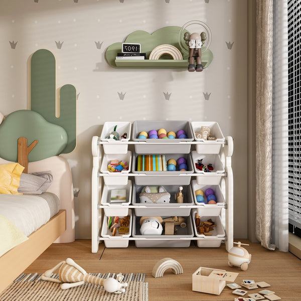 English Elm Kids Toy Storage Organizer with 12 Bins, Space-Saving Non-Toxic Cabinet for Neat Playroom Storage Grey+Ivory W509P288471