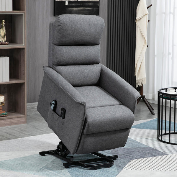 English Elm HOMCOM Electric Lift Recliner Chair with Remote Control, Supportive Foam & Pocket Storage for Seniors Grey W2225P217935