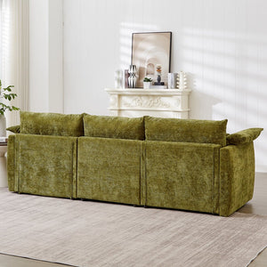 English Elm 98.5" 3-seater sofa with upholstered armrests and plush cushions, modern linen sofa with high weight capacity Green W1193S00142