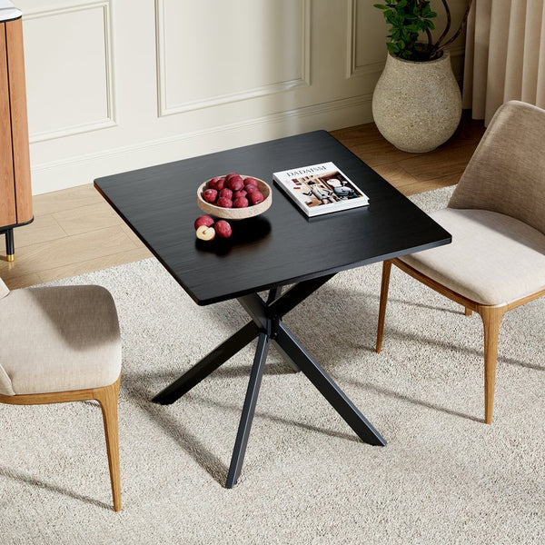 English Elm Rustic Square End Table Steel X Frame Base Wood Grain Top for Living Room or Office Black W1820P404206