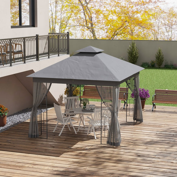 English Elm Outsunny 10' X 11.5' Double Roof Metal Patio Gazebo With Mesh Sides - Elegant Outdoor Canopy For Your Garden W2225P175524-GIGA